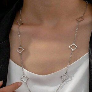 Fashion Hollow Clover Pendant Long Necklace